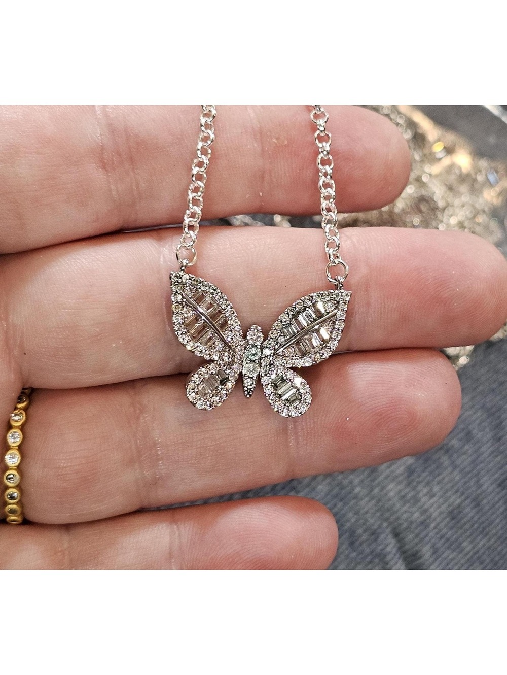Silver CZ Butterfly Necklace – Aquamarine or Plain – Sterling Adjustable Chain
